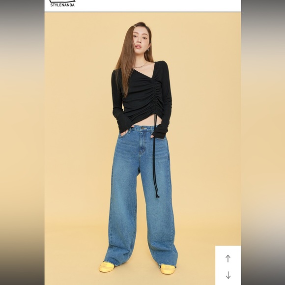 Stylenanda 3ce Green mid rise wide leg denim jeans - Picture 3 of 17